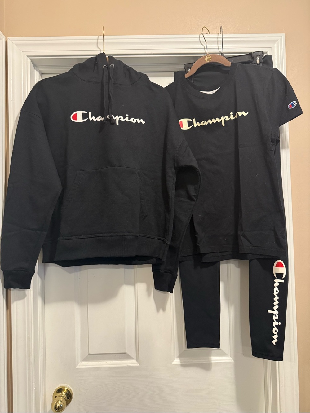 Champion Women’s Black Logo Hoodie & Tee Set (Size: M)